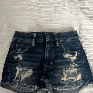 American Eagle Outfitters Dark Blue Distressed Jean Shorts